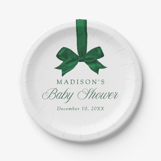 Elegant Green Bow Christmas Baby Shower Pappteller (Vorderseite)