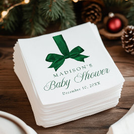 Elegant Green Bow Christmas Baby Shower Serviette