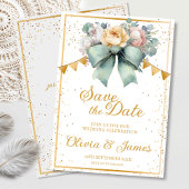 Elegant Green Bow Floral Save the Date Hochzeit Einladung