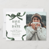 Elegant Green Bow Graduation Save the Date (Vorderseite)