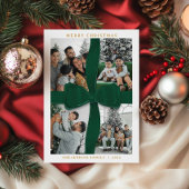 Elegant Green Bow Photo Merry Christmas Card Einladung