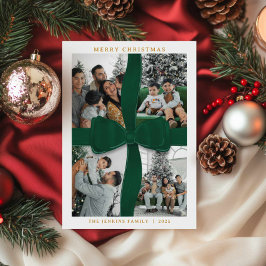 Elegant Green Bow Photo Merry Christmas Card Einladung