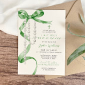 Elegant Green Bow & Rosary First Holy Communion Einladung