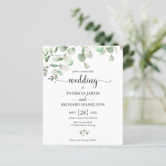 Elegant Green Budget Hochzeit Einladung (Stehend Vorderseite)