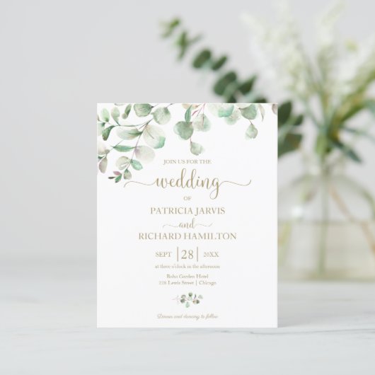 Elegant Green Budget Hochzeit Einladung (Stehend Vorderseite)
