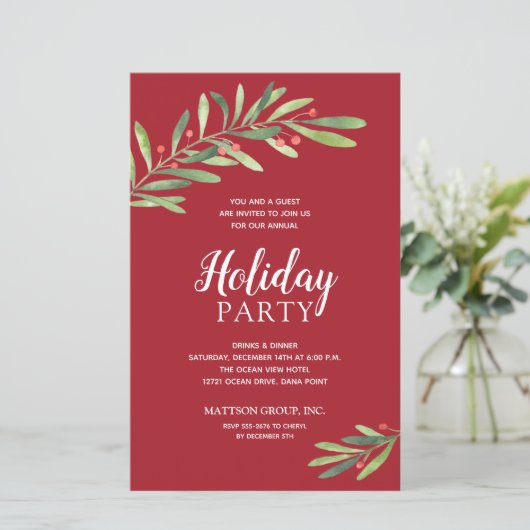 Elegant Green Budget Roter Urlaub Einladungen (Stehend Vorderseite)