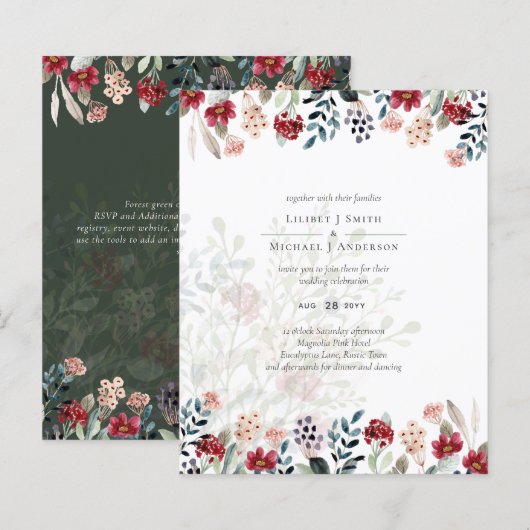 Elegant Green Burgundy Blue Floral Wedding (Vorne/Hinten)
