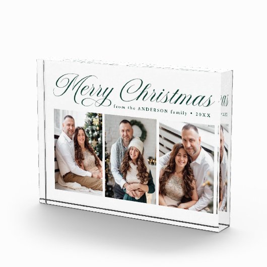 Elegant Green Calligraphy Script Frohe Weihnachten Fotoblock (Rechts)