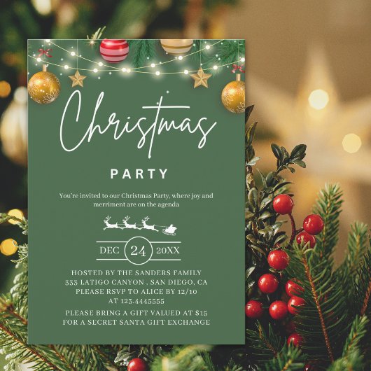 Elegant Green Christmas Party Invitation Einladung