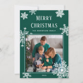 Elegant Green Christmas Snowflakes Photo Feiertagskarte (Vorderseite)