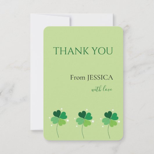 Elegant Green Clover Zazzle Thank You Card Dankeskarte (Rückseite)