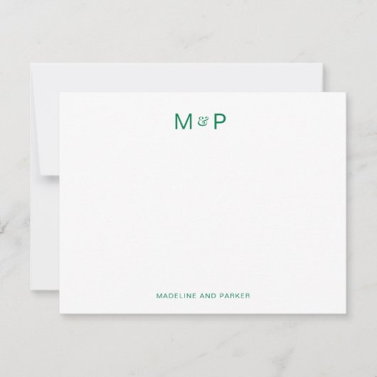 Elegant Green Contemporary Couple Monogram Mitteilungskarte (Vorderseite)
