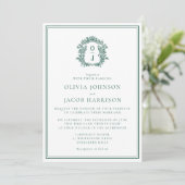 Elegant Green Crest Wedding Invitation Einladung (Stehend Vorderseite)