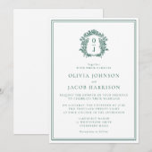 Elegant Green Crest Wedding Invitation Einladung (Vorne/Hinten)