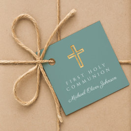 Elegant Green Cross Boy First Communion Geschenkanhänger