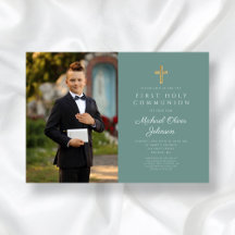 Elegant Green Cross Foto Boy First Communation