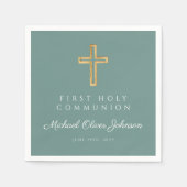 Elegant Green Cross Religious First Communion Serviette (Vorderseite)