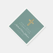 Elegant Green Cross Religious First Communion Serviette (Ecke)