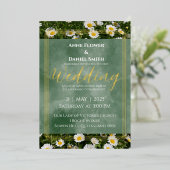 Elegant Green Daisy Foil Folieneinladung (Stehend vorne)
