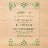 Elegant Green Damask Islamic Wedding Acryleinladungen (Vorderseite)