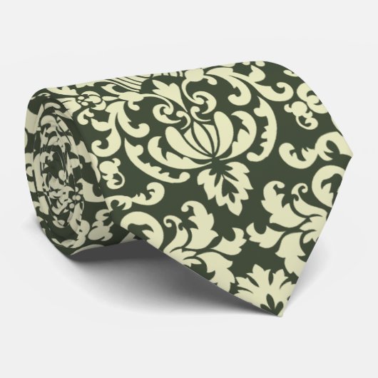 Elegant Green Damask Krawatte (Gerollt)