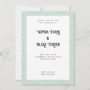 Elegant Green Damask Traditionelle weiße Hochzeit Einladung