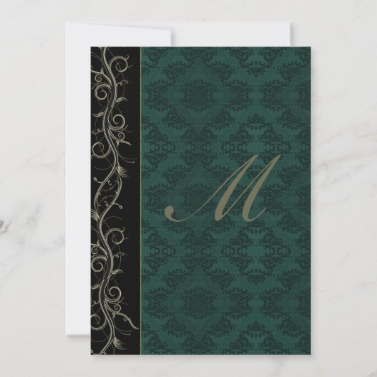 Elegant Green Damask Wedding Einladung (Vorderseite)
