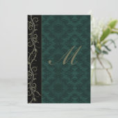 Elegant Green Damask Wedding Einladung (Stehend Vorderseite)