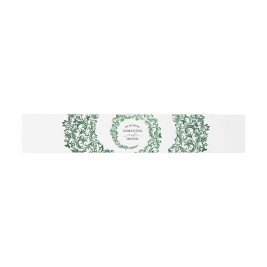 Elegant Green Damask Wedding Einladungsbanderole (Flach)