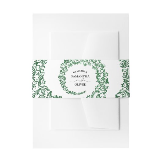 Elegant Green Damask Wedding Einladungsbanderole (Vorderseite Beispiel)