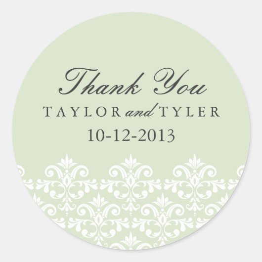 Elegant Green Damask Wedding Sticker (Vorderseite)