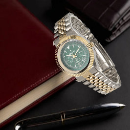 Elegant Green Dial Chronograph Watch with Black Le Armbanduhr