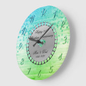 Elegant Green Diamonds 25. Hochzeitstag Große Wanduhr (Winkel)