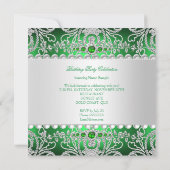 Elegant Green Diamonds Silver Floral Geburtstag Einladung (Rückseite)