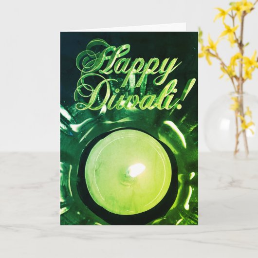 Elegant Green Diwali Lights Candlelight Karte (Gelbe Blume)