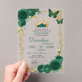 Elegant Green Emerald Crown Quinceanera Acryleinladungen (Insitu (Handheld))