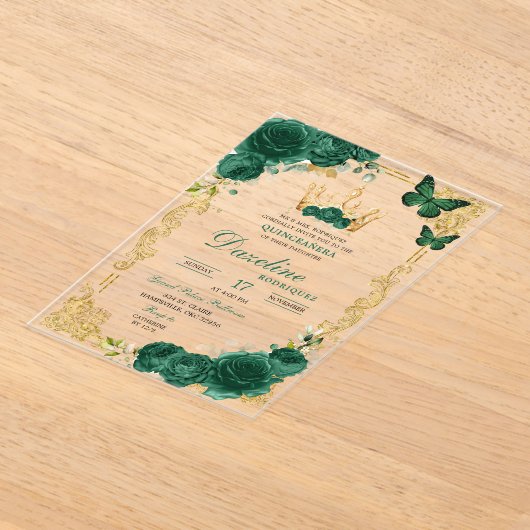 Elegant Green Emerald Crown Quinceanera Acryleinladungen (Ablage )