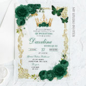 Elegant Green Emerald Crown Quinceanera Acryleinladungen