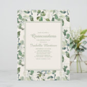 Elegant Green Eucalyptus Blätter Quinceanera Einladung (Stehend Vorderseite)