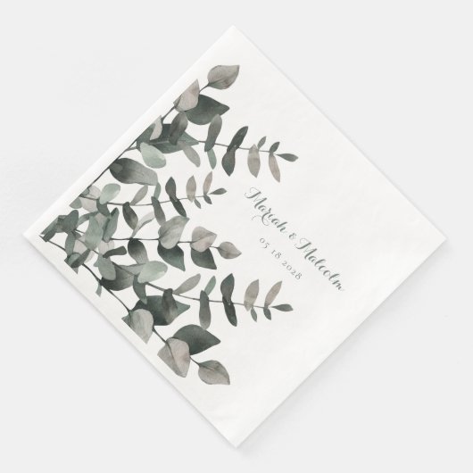 Elegant Green Eucalyptus Bouquet Wedding Paper Din Serviette (Ecke)
