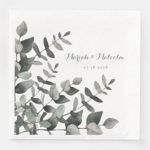 Elegant Green Eucalyptus Bouquet Wedding Paper Din Serviette