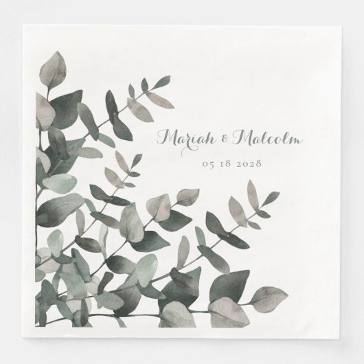 Elegant Green Eucalyptus Bouquet Wedding Paper Din Serviette (Vorderseite)