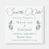 Elegant Green Eucalyptus Leaf Modern Save the Date Magnet (Vorne)