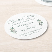 Elegant Green Eucalyptus Leaf Modern Save the Date Runder Pappuntersetzer (Angewinkelt)