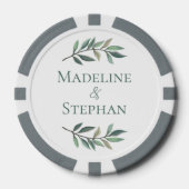 Elegant Green Eucalyptus Leaf Personalized Wedding Pokerchips (Vorderseite)