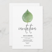 Elegant Green Eucalyptus Leaf Script Wedding Einladung (Vorne/Hinten)