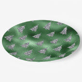 Elegant Green & Faux Silver Trees Christmas  Pappteller (Schrägansicht)