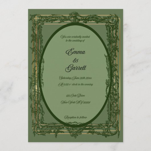 Elegant Green Filigree Wedding Invitation Einladung (Vorderseite)