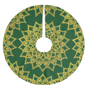 Elegant Green Fine Gold Floral Mandala Weihnachten Polyester Weihnachtsbaumdecke