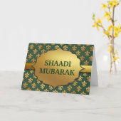 Elegant Green Fleur-De-Lis Pattern Shaadi Mubarak Karte (Gelbe Blume)